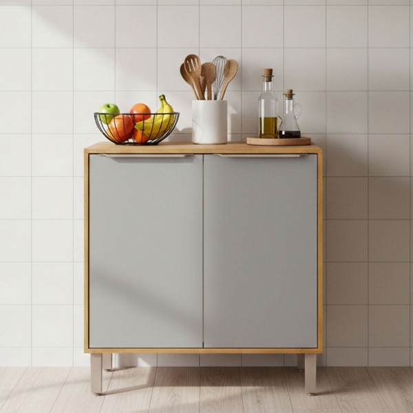 Balcão de Cozinha 80 Cm Celeste 2 Portas 100% Mdf Cinamomo/Platina - Mgm Móveis