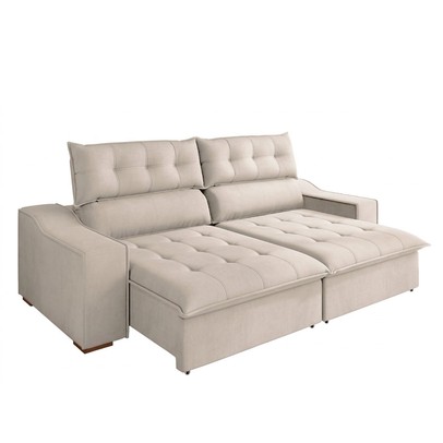 Sofá 4 Lugares Calvin Retrátil e Reclinável Veludo com Pillow Marfim - Vian