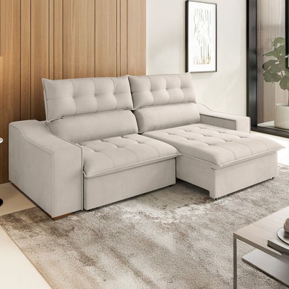 Sofá 4 Lugares Calvin Retrátil e Reclinável Veludo com Pillow Marfim - Vian