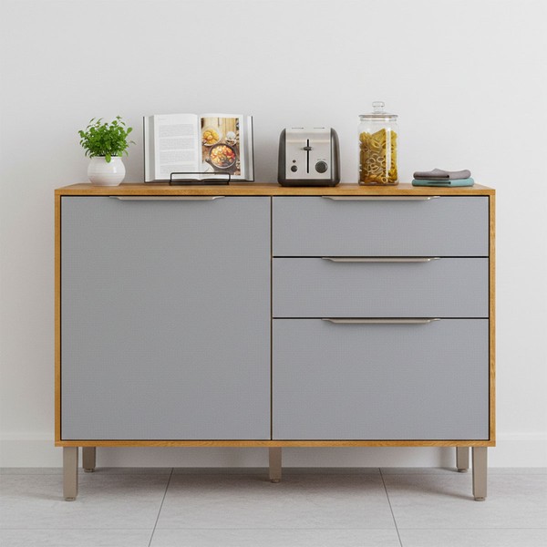 Balcão de Cozinha 120 Cm Celeste 2 Portas 2 Gavetas 100% Mdf Cinamomo/Platina - Mgm Móveis