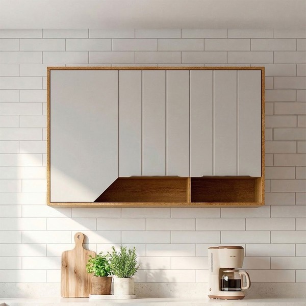 Armário Aéreo Cozinha 120 Cm Celeste 3 Portas 100% Mdf Cinamomo/Offwhite - Mgm Móveis