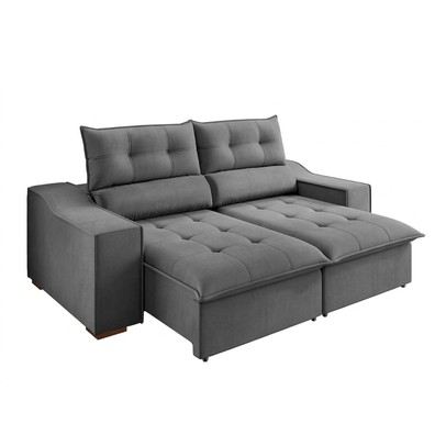 Sofá 3 Lugares Calvin Retrátil e Reclinável Veludo Grafite - Vian