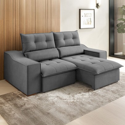 Sofá 3 Lugares Calvin Retrátil e Reclinável Veludo Grafite - Vian