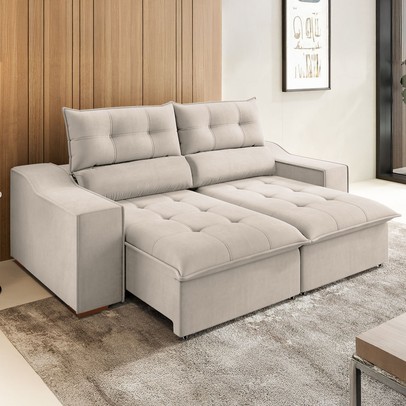 Sofá 3 Lugares Calvin Retrátil e Reclinável Veludo Marfim - Vian