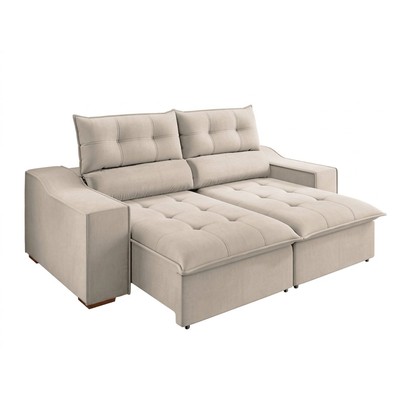 Sofá 3 Lugares Calvin Retrátil e Reclinável Veludo Marfim - Vian