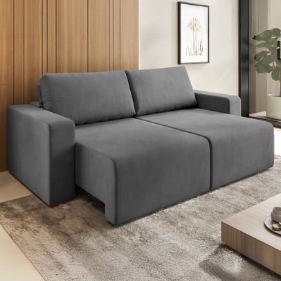 Sofá 4 Lugares Verona Retrátil e Reclinável Veludo 37563 Grafite - Vian