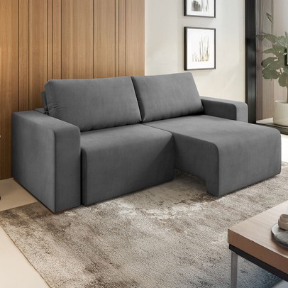 Sofá 4 Lugares Verona Retrátil e Reclinável Veludo 37563 Grafite - Vian