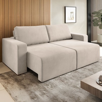 Sofá 4 Lugares Verona Retrátil e Reclinável Veludo 37563 Marfim - Vian