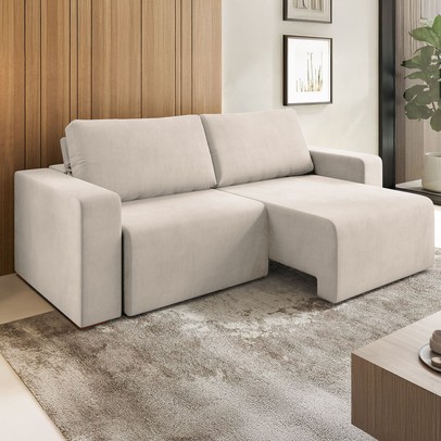 Sofá 4 Lugares Verona Retrátil e Reclinável Veludo 37563 Marfim - Vian