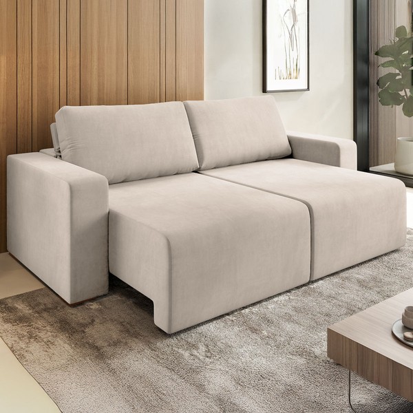 Sofá 4 Lugares Verona Retrátil e Reclinável Veludo Marfim - Vian