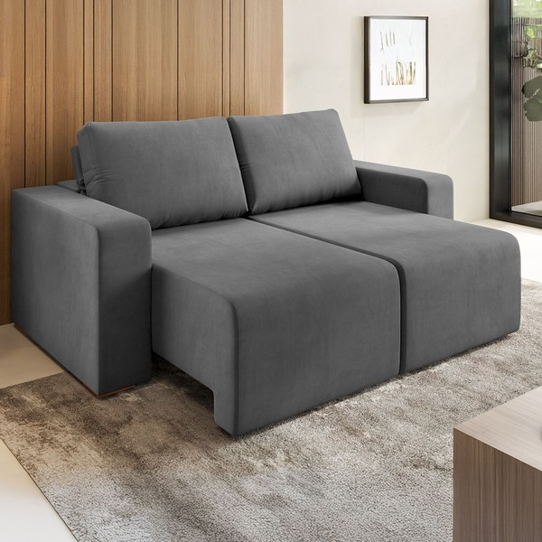 Sofá 3 Lugares Verona Retrátil e Reclinável Veludo Grafite - Vian