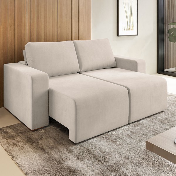 Sofá 3 Lugares Verona Retrátil e Reclinável Veludo Marfim - Vian