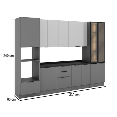 Cozinha Completa Lumina 13 Portas 4 Gavetas com Vidro 917467 Cinza/Lacca - Telasul