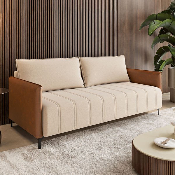 Sofá Living 3 Lugares Solano Linho Corano Bronze/Durango - Vian