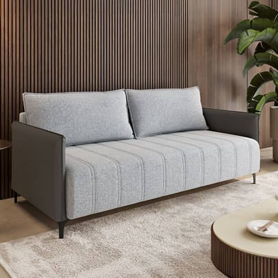 Sofá Living 3 Lugares Solano Linho Corano Inox/Chumbo - Vian