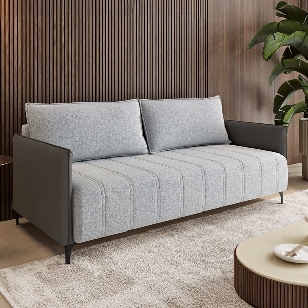 Sofá Living 3 Lugares Solano Linho Corano Inox/Chumbo - Vian