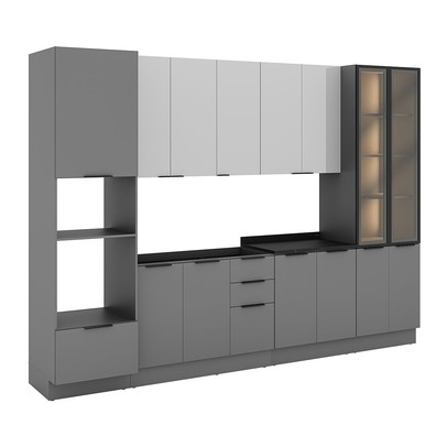 Cozinha Completa Lumina 13 Portas 4 Gavetas com Vidro 917468 Cinza/Lacca - Telasul