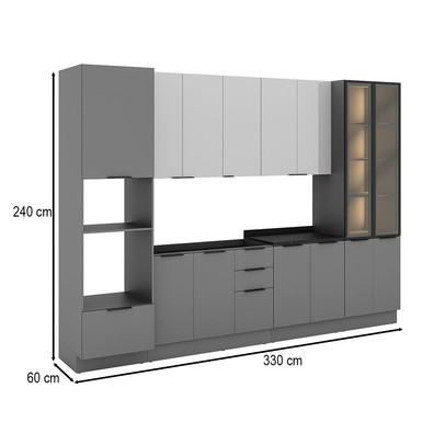 Cozinha Completa Lumina 13 Portas 4 Gavetas com Vidro 917468 Cinza/Lacca - Telasul