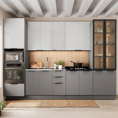 Cozinha Completa Lumina 13 Portas 4 Gavetas com Vidro 917468 Cinza/Lacca - Telasul