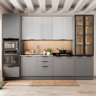 Cozinha Completa Lumina 13 Portas 4 Gavetas com Vidro 917468 Cinza/Lacca - Telasul