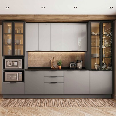 Cozinha Completa Lumina 14 Portas 4 Gavetas 917469 Cinza/Lacca - Telasul