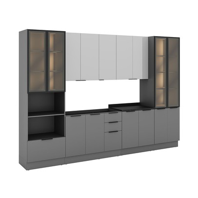 Cozinha Completa Lumina 15 Portas 4 Gavetas com Vidro Cinza/Lacca - Telasul