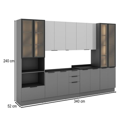Cozinha Completa Lumina 15 Portas 4 Gavetas com Vidro Cinza/Lacca - Telasul