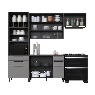 Cozinha Completa Diamante 7 Portas 6 Gavetas com Vidro Chumbo/Titânio - Indékes