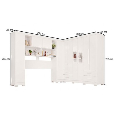 Guarda-Roupa Casal Modulado Andorra 10 Portas 4 Gavetas com Pés e Espelho Branco - Pnr Móveis
