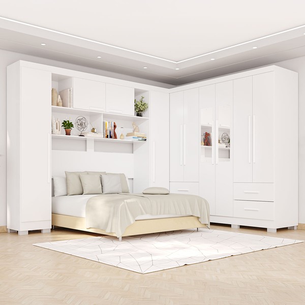 Guarda-Roupa Casal Modulado Andorra 10 Portas 4 Gavetas com Pés e Espelho Branco - Pnr Móveis