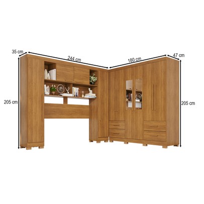 Guarda-Roupa Casal Modulado Andorra 10 Portas 4 Gavetas com Pés e Espelho Cinamomo - Pnr Móveis