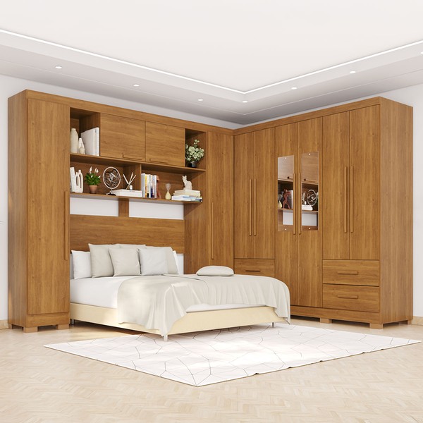 Guarda-Roupa Casal Modulado Andorra 10 Portas 4 Gavetas com Pés e Espelho Cinamomo - Pnr Móveis