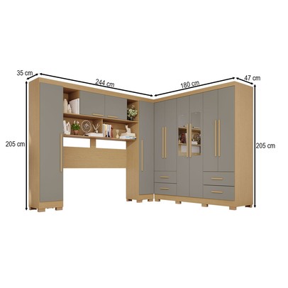 Guarda-Roupa Casal Modulado Andorra 10 Portas 4 Gavetas com Pés e Espelho Jequitibá/Granizo - Pnr Móveis