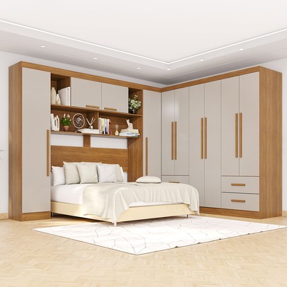 Guarda-Roupa Casal Modulado Andorra 10 Portas 4 Gavetas Cinamomo/Off White - Pnr Móveis