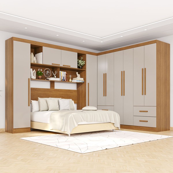 Guarda-Roupa Casal Modulado Andorra 10 Portas 4 Gavetas Cinamomo/Off White - Pnr Móveis