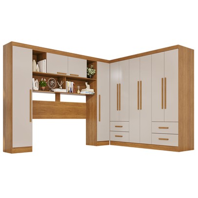 Guarda-Roupa Casal Modulado Andorra 10 Portas 4 Gavetas Cinamomo/Off White - Pnr Móveis