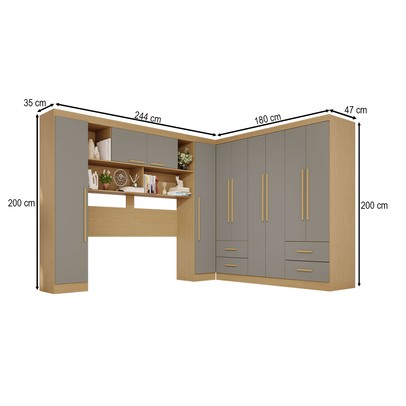 Guarda-Roupa Casal Modulado Andorra 10 Portas 4 Gavetas Jequitibá/Granizo - Pnr Móveis