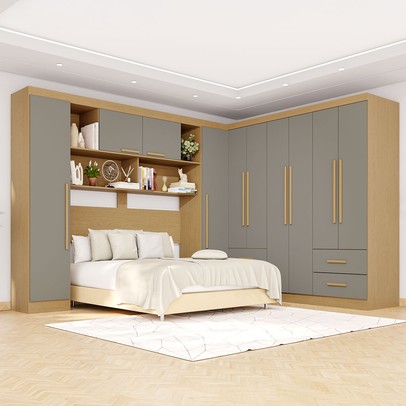 Guarda-Roupa Casal Modulado Andorra 10 Portas 4 Gavetas Jequitibá/Granizo - Pnr Móveis