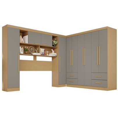 Guarda-Roupa Casal Modulado Andorra 10 Portas 4 Gavetas Jequitibá/Granizo - Pnr Móveis