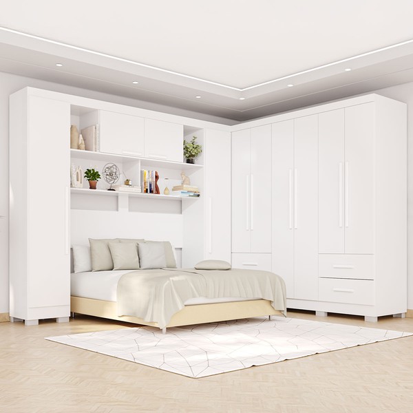 Guarda-Roupa Casal Modulado Andorra 10 Portas 4 Gavetas com Pés Branco - Pnr Móveis