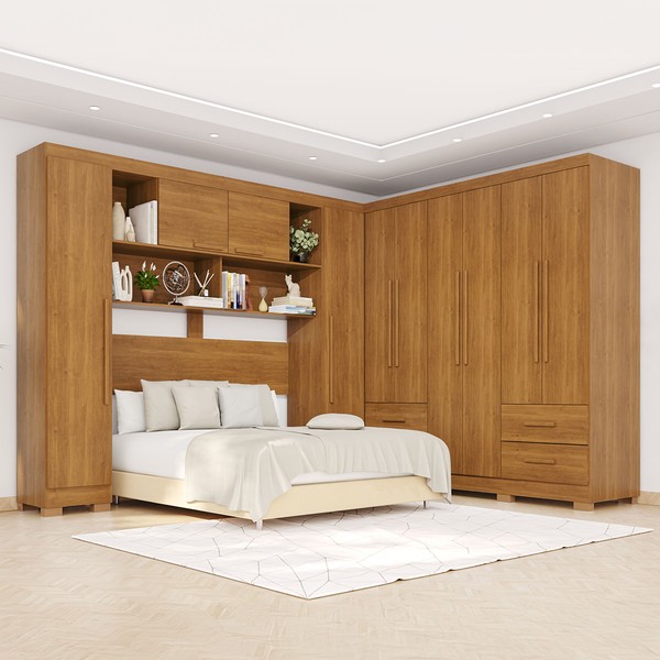 Guarda-Roupa Casal Modulado Andorra 10 Portas 4 Gavetas com Pés Cinamomo - Pnr Móveis