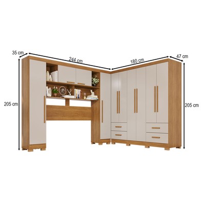 Guarda-Roupa Casal Modulado Andorra 10 Portas 4 Gavetas com Pés Cinamomo/Off White - Pnr Móveis