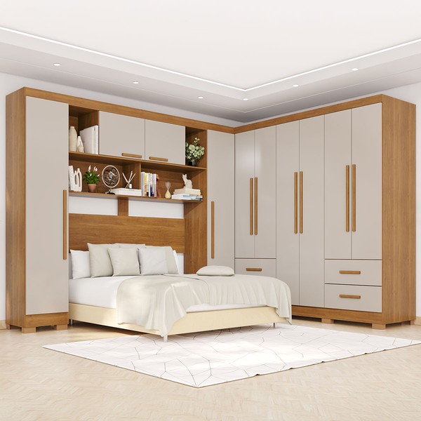 Guarda-Roupa Casal Modulado Andorra 10 Portas 4 Gavetas com Pés Cinamomo/Off White - Pnr Móveis