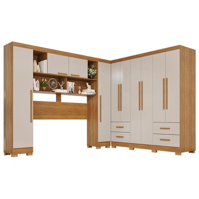 Guarda-Roupa Casal Modulado Andorra 10 Portas 4 Gavetas com Pés Cinamomo/Off White - Pnr Móveis