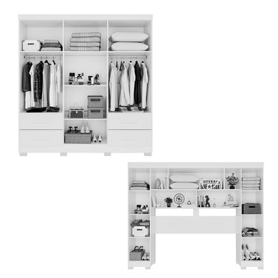 Guarda-Roupa Casal Modulado Andorra 10 Portas 4 Gavetas com Pés Cinamomo/Off White - Pnr Móveis
