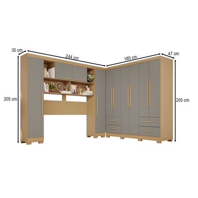 Guarda-Roupa Casal Modulado Andorra 10 Portas 4 Gavetas com Pés Jequitibá/Granizo - Pnr Móveis