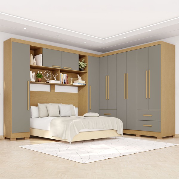 Guarda-Roupa Casal Modulado Andorra 10 Portas 4 Gavetas com Pés Jequitibá/Granizo - Pnr Móveis