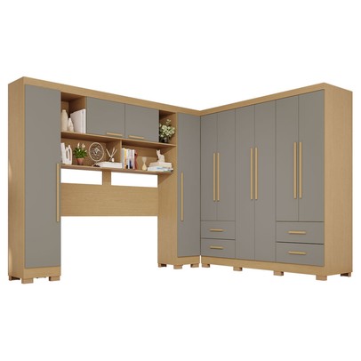 Guarda-Roupa Casal Modulado Andorra 10 Portas 4 Gavetas com Pés Jequitibá/Granizo - Pnr Móveis