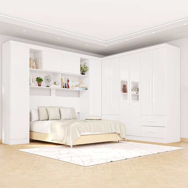 Guarda-Roupa Casal Modulado Andorra 10 Portas 4 Gavetas com Espelho Branco - Pnr Móveis