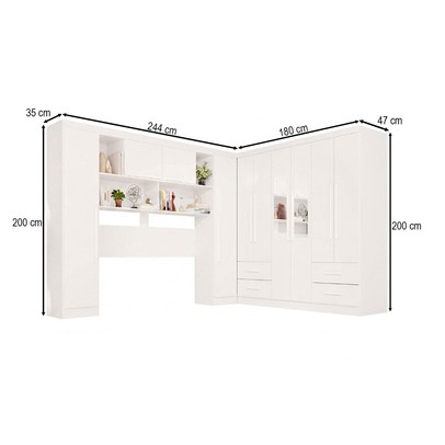 Guarda-Roupa Casal Modulado Andorra 10 Portas 4 Gavetas com Espelho Branco - Pnr Móveis